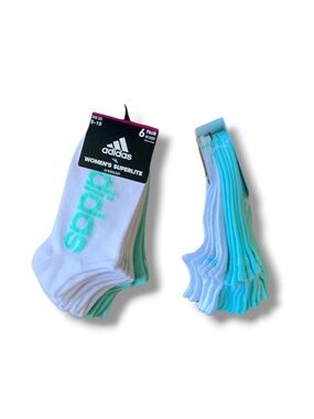 adidas Women's Superlite No-Show Socks - White and Aqua Gradient, 6-Pack